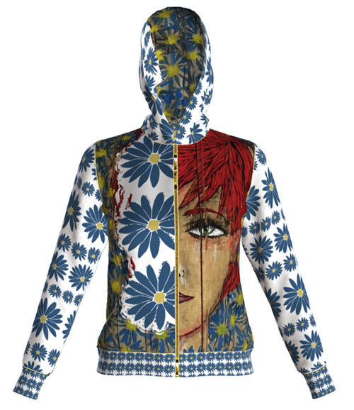 Front of Floral Muse Hooded Graphic Jacket made in Peru | Peruvian Graphic Jacket