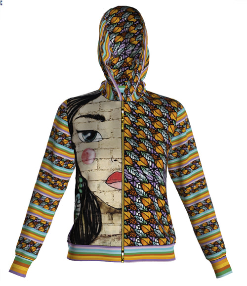 Front of Autumn Mirage Hooded Graphic Jacket made in Peru | Peruvian Graphic Jacket