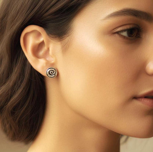 Handcrafted in Peru - 950 Fine Sterling Silver, Spiral Stud Earrings: Peruvian Jewelry