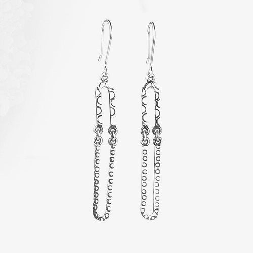 Handcrafted in Peru, 950 Fine Silver, Long Dangle Earrings (5.30 gr, 6.0 cm)