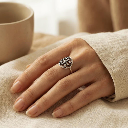 Handcrafted in Peru: 950 Fine Sterling Silver, 4-Leaf Clover Ring, Peruvian Jewelry