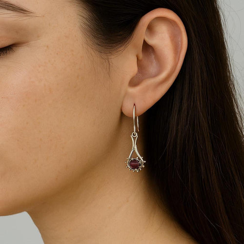 Handcrafted in Peru, 950 Fine Silver & Purple Spondylus Dangle earrings