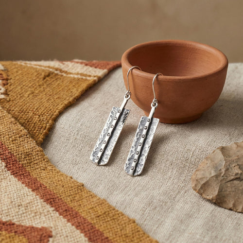 950 Fine Sterling Silver, , Handcrafted Oxidized Dangle Earrings: Peruvian Jewelry