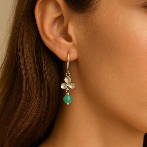 Handcrafted in Peru, 950 Fine Silver & Amazonite Floral Drop Earrings (4.10 g, 5.0 cm)
