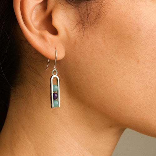 Handcrafted in Peru, 950 Fine Silver, Amazonite & Sodalite Dangle Earrings (6.20gr 4.5 cm)