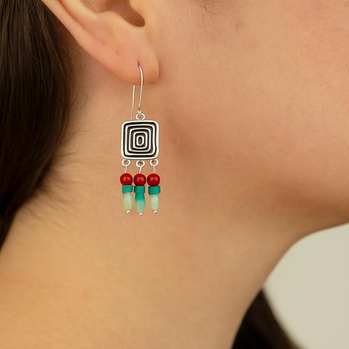 Handcrafted in Peru - 950 Fine Sterling Silver, Chrysocolla, Coral and Andean Opal