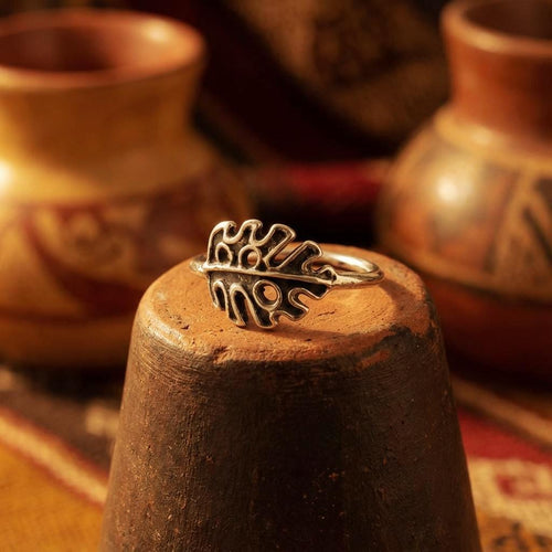 Handcrafted in Peru: 950 Fine Sterling Silver Geometric Leaf Ring, Peruvian Jewelry