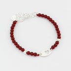 Coral Bead Bracelet, 950 Sterling Silver, Oval Heart Charm, Handmade in Peru