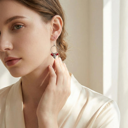 Handcrafted in Peru - 950 Fine Sterling Silver and Coral, Leaf Earrings: Peruvian Jewelry