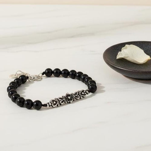 Handcrafted in Peru - 950 Fine Sterling Silver and Black Agate Bracelet - Peruvian Jewelry