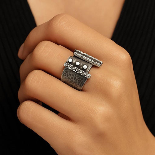 Handcrafted in Peru - 950 Fine Sterling Silver Wide Band Ring