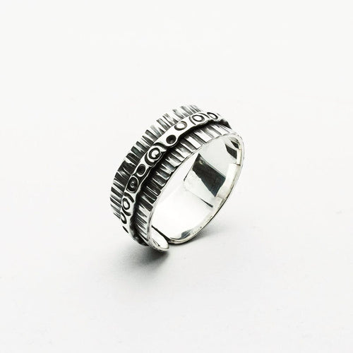Handcrafted in Peru: 950 Fine Sterling Silver Wide Band Ring, Oxidized Design