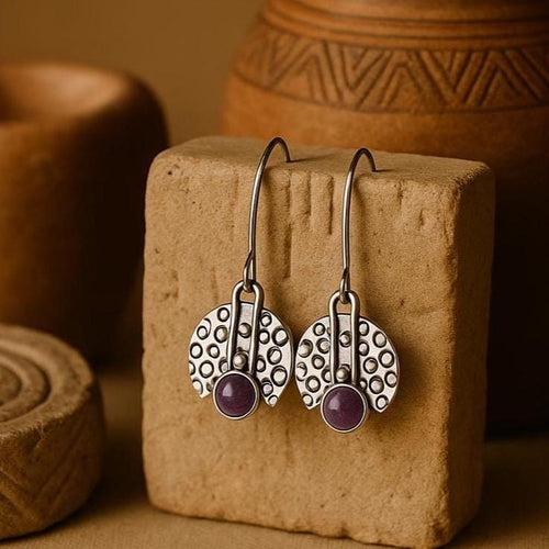Handcrafted in Peru - 950 Fine Sterling Silver and Amethyst, Long Dangle Earrings