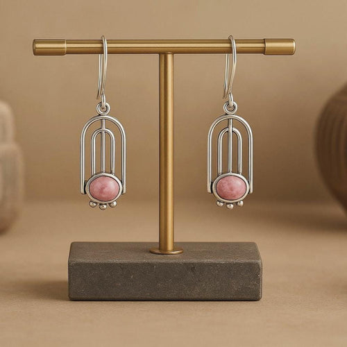 Handcrafted in Peru- 950 Fine Silver & Rhodonite Art Deco Filigree Earrings