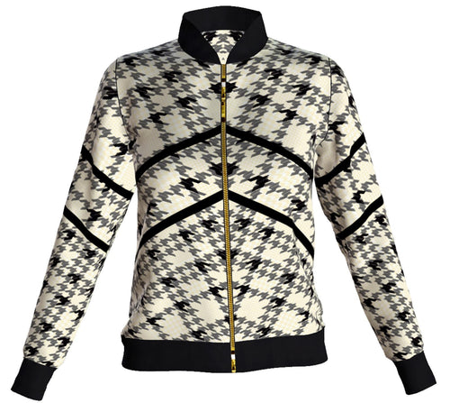 Front of Pied de Poule Collared Geometric Jacket made in Peru | Peruvian Graphic Jacket