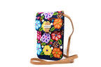 Floral Denim Phone Carrying Bag with Leather Strap - Made in Peru