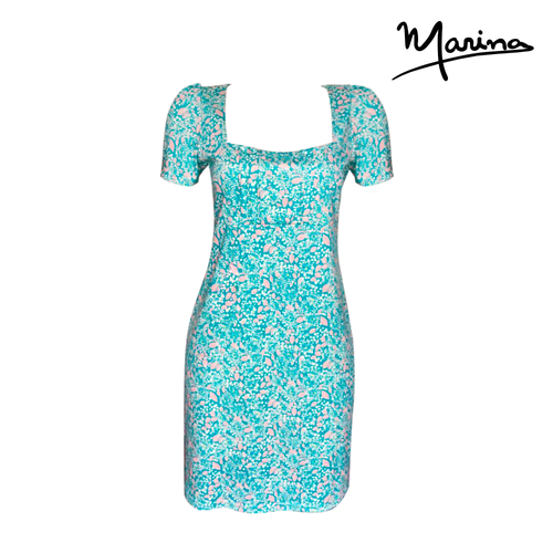 Turquoise Floral Pima Cotton Short Sleeve Dress by Marina