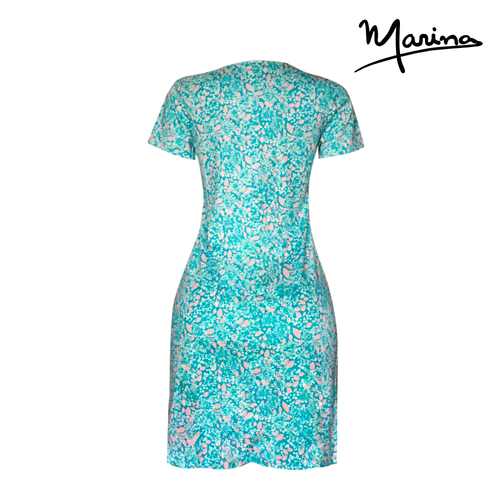 Turquoise Floral Pima Cotton Short Sleeve Dress by Marina