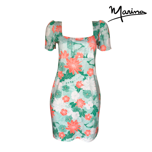 Green Floral Pima Cotton Short Sleeve Dress by Marina