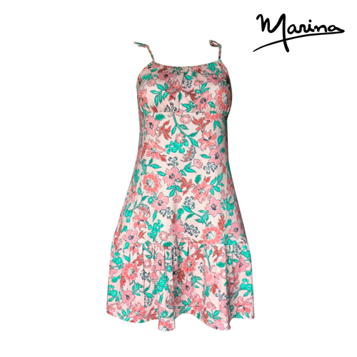 Pink Floral Pima Cotton  Short Tie Strap Dress by Marina