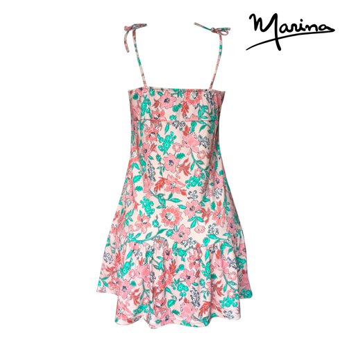 Pink Floral Pima Cotton  Short Tie Strap Dress by Marina