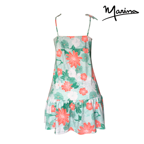 Green Floral Pima Cotton  Tie Strap Short Dress by Marina