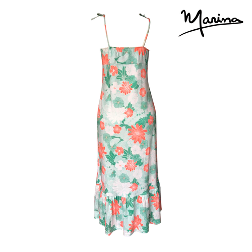 Green Floral Pima Cotton Tie Strap Long Summer Dress by Marina