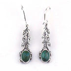 Handcrafted in Peru - 950 Fine Silver Vine Long Dangle Earrings with Chrysocolla