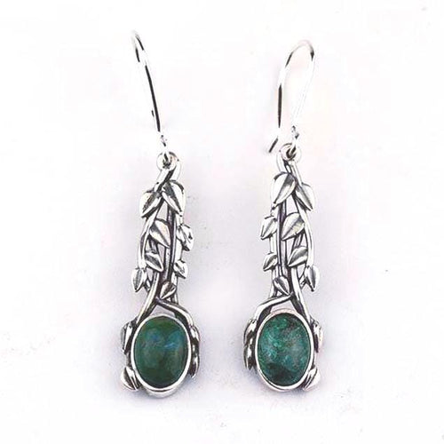 Handcrafted in Peru - 950 Fine Silver Vine Long Dangle Earrings with Chrysocolla