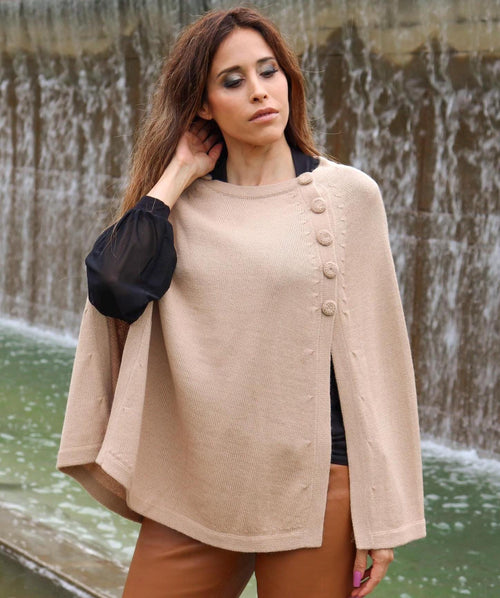 100% Baby Alpaca Knit Cape – Button Detail, Made in Peru