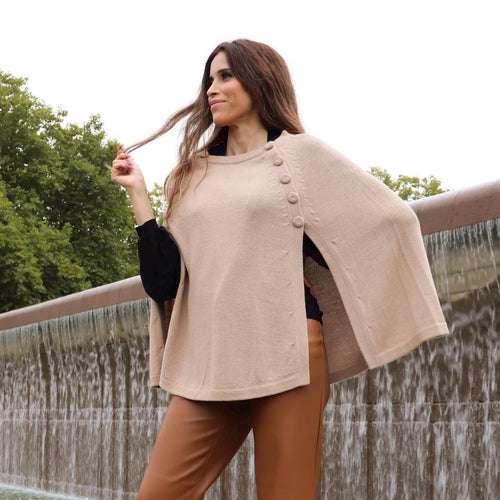 100% Baby Alpaca Knit Cape – Button Detail, Made in Peru