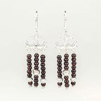 Handcrafted in Peru - 950 Fine Silver & Garnet Triple-Strand Dangle Earrings (9.5 g, 5.5 cm)