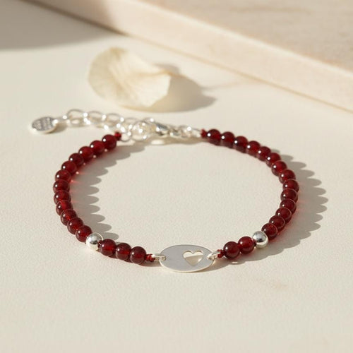 Coral Bead Bracelet, 950 Sterling Silver, Oval Heart Charm, Handmade in Peru