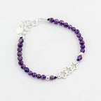 Amethyst Bead Bracelet, 950 Sterling Silver, Openwork Flower Centerpiece, Handmade in Peru