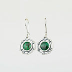 Handcrafted in Peru- 950 Fine Silver & Chrysocolla Round Artisan Earrings