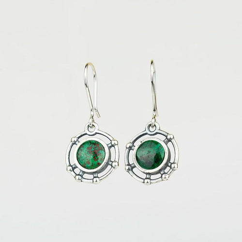 Handcrafted in Peru- 950 Fine Silver & Chrysocolla Round Artisan Earrings
