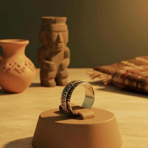 Handcrafted in Peru: 950 Fine Sterling Silver Wide Band Ring, Oxidized Design