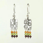 Handcrafted in Peru - 950 Fine Sterling Silver, Citrine, Carnelian & Amethyst, Dangle Earrings