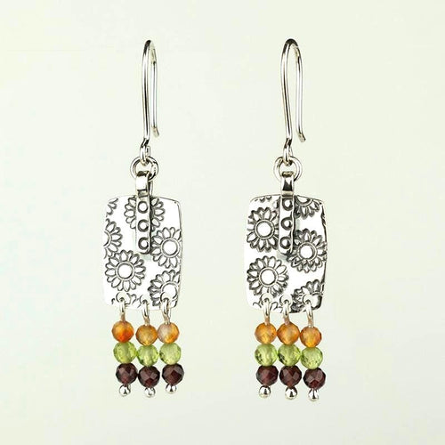 Handcrafted in Peru - 950 Fine Sterling Silver, Citrine, Carnelian & Amethyst, Dangle Earrings