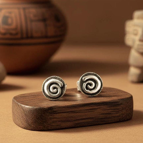 Handcrafted in Peru - 950 Fine Sterling Silver, Spiral Stud Earrings: Peruvian Jewelry