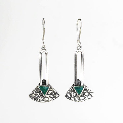 Handcrafted in Peru - 950 Fine Silver Geometric Earrings with Chrysocolla