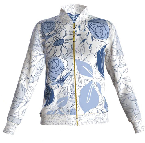 Front of Azure Blooms Collared Graphic Jacket made in Peru | Peruvian Graphic Jacket