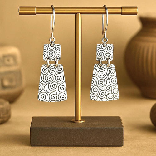 Handcrafted in Peru, 950 Fine Silver, Double-Panel Spiral Earrings (9.8gr 5 cm)