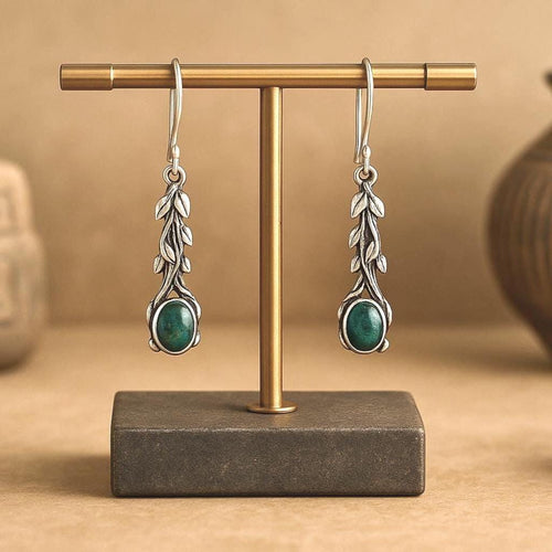 Handcrafted in Peru - 950 Fine Silver Vine Long Dangle Earrings with Chrysocolla