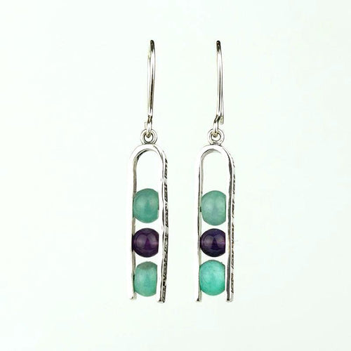 Handcrafted in Peru, 950 Fine Silver, Amazonite & Sodalite Dangle Earrings (6.20gr 4.5 cm)
