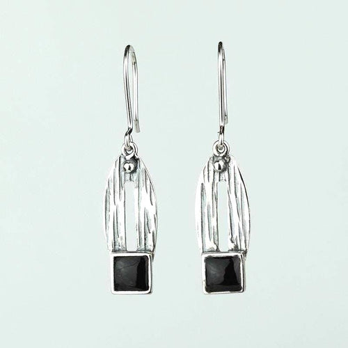Handcrafted in Peru - 950 Fine Sterling Silver and black Onyx Long Dangle Earrings