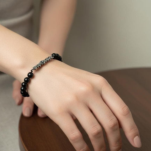 Handcrafted in Peru - 950 Fine Sterling Silver and Black Agate Bracelet - Peruvian Jewelry