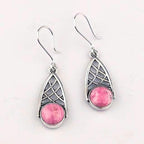 Handcrafted in Peru - 950 Fine Silver Teardrop Filigree Dangle Earrings with Rhodonite