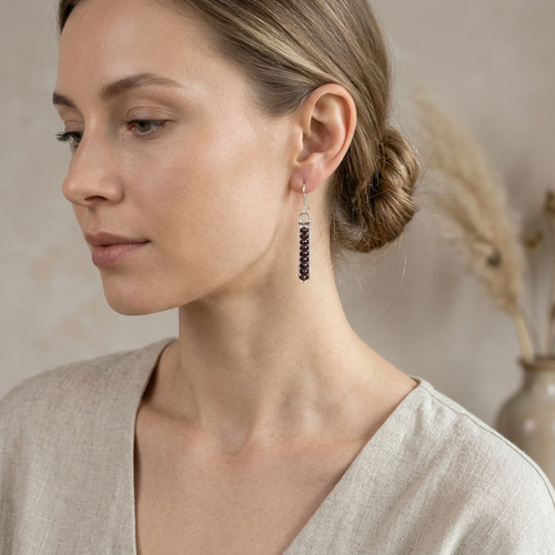 Handcrafted in Peru - 950 Fine Sterling Silver & Garnet, Dangle Earrings