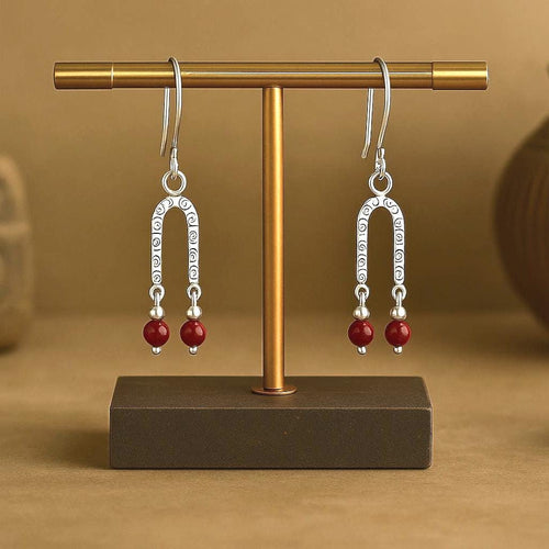 Handcrafted in Peru, 950 Fine Silver & Coral Long Dangle Earrings (3.20 gr. 4.5 cm)